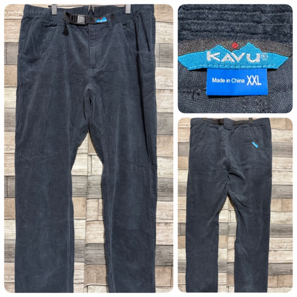 Kavu Chunky Corduroy Pants Men’s XXL Blue Gray Belted (Inseam 33.5) 100% Cotton